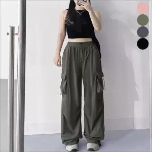 셀럽하우스 허리 여자 스트링 카고바지 여름 와이드팬츠 바스락팬