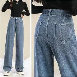 셀럽하우스 겨울데님 하이웨스트 여자 스트레이트핏 기모청바지