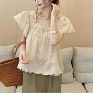 셀럽하우스 펀칭 블라우스 여름 레이스 반팔 여자 청순룩 프릴