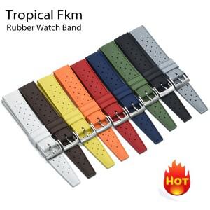 프리미엄 트로피컬 FKM 러버 스트랩 18mm 20mm 퀵 릴리즈 완벽한 핏 플랫 엔드 유니버셜 시계줄