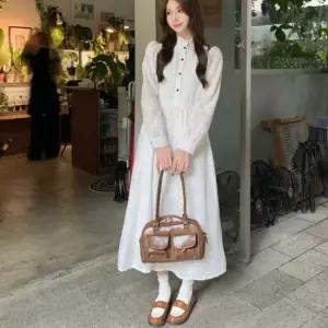 체형커버 롱원피스 플라워패턴 펀칭 A라인 원피스 원피스 롱원피스 체형커버원피스