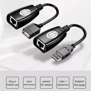 확장 어댑터 1 쌍 USB to RJ45 LAN 케이블 연장기 Cat5 패치 코드 검정색 네트워킹 액세서리