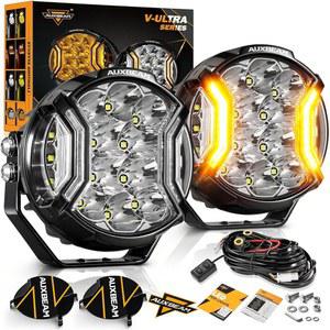 Auxbeam 5In V-Ultra Series 172W LED 라이트 포드, 오프로드 원형 주행등(Amber DRL 포함), 270 광범위 초밝은 측면 슈터 화이트 하이퍼 스팟 빔 범용 조명(블랙 커버-2PCS 포함)