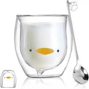 비노스터 덕 머그잔 귀여운 유리 이중벽 단열 에스프레소 컵 커피 티 밀크 카와이 사무실 및 개인 생일
