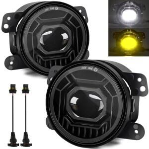 2007-2018 지프 랭글러 JK JKU 2018-2024 JLU 액세서리용 KARSAM 4인치 원형 LED 안개등, 60W 화이트 앰버 오프로드 램프 블랙 프론트 범퍼 안개등 어셈블리, DOT 승인