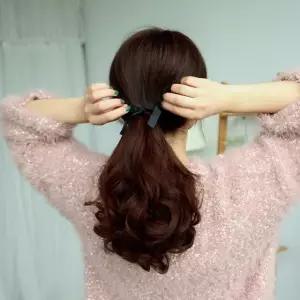 고품질 리본 웨이브 포니테일 가발 2p 묶음머리 헤어피스 반가발 (WBDA0BE)