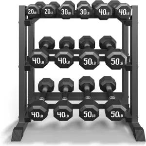3단 덤벨 랙 가정용 1100LB 용량 조절식 웨이트 케틀벨 및 플레이트용 헤비 듀티 스탠드 전용
