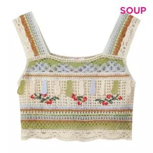 [롯데백화점]SOUP 자수 뜨개 뷔스티에 베스트 S66VE02