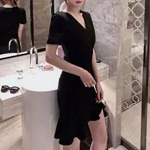 롱원피스 원피스 브이넥 핏이 데이트룩 트임 프릴 예-WD64B7D