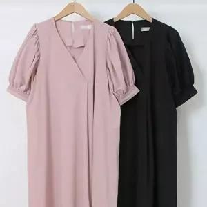 의류 셔링 스판 원피스 빅사이즈 퍼프 306O371S-WD5B9B0