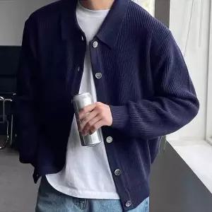 간절기 가을 데이트 룩 남자 친구 코디 카라 넥 버튼 남성용가디건