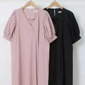 의류 셔링 스판 원피스 빅사이즈 퍼프 306O371S-WD5B9B0