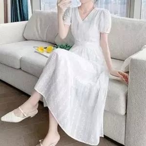 퍼프소매펀칭화이트롱원피스 2558 의류 KSS-WD62906