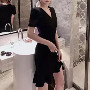 롱원피스 원피스 브이넥 핏이 데이트룩 트임 프릴 예-WD64B7D_
