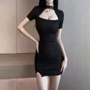 타이트 슬림 미니 원피스 초커 파티룩 휴양지원피스-WD6493E__