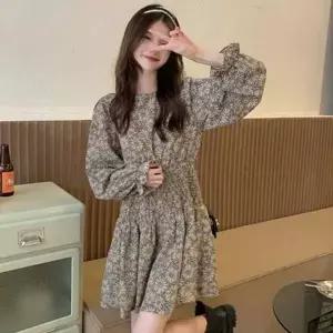 데이트룩 미니 원피스 봄 러블리 플라워 스모크 소매-WD6490E__