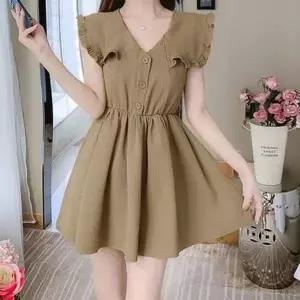 원피스 원단 와플 티셔츠 카라 미니 세일러 브이넥 여-WD64941__