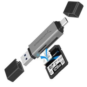 SABRENT SD 카드 리더 USB C & A 마이크로 리더 노트북 PC 안드로이드용 3.0 듀얼 슬롯 메모리 어댑터(CR-BCA2) M8R