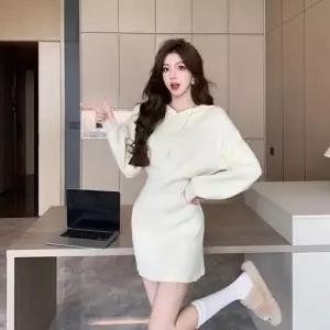 니트원피스 후드 골지 캐주얼 긴팔 미니 원피스 베이직 심플 편한