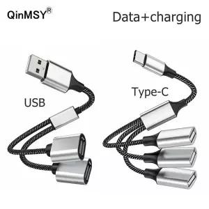 1 남성 2 3 여성 소켓 USB C Type-C OTG 연장선 Y 분배기 플러그 충전 케이블 전원 어댑터 변환기 분배기