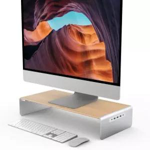 USB 타입 C/HDMI 도킹 스테이션이 있는 j5create 나무 모니터 스탠드 - 3.1 C에서 C 케이블 포함 컴퓨터