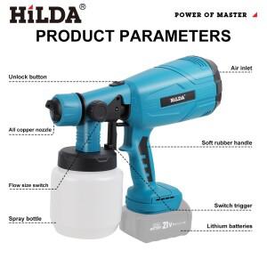 HILDA 전기 스프레이 건 호환 자동 무선 페인트 분무기 도구 Makita 18V 배터리 용