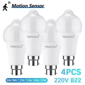 4PCS Led 전구 레이더 모션 센서 B22 220V 20W 18W 15W 12W 9W 6W 자동 켜짐 꺼짐 적외선 감지 램프