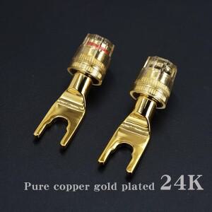 순수 구리 골드 도금 24K 오디오 스피커 케이블 플러그  Hifi DIY Y 모양  바나나 암으로 변환 커넥터 터미