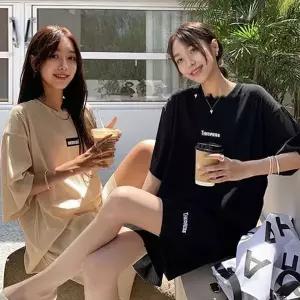 [하프클럽/]여성 골지 레터링 반팔 트렌디 파자마