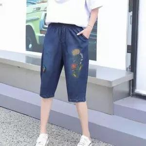 [하프클럽/]데일리데님 여성 배기 밴딩 7부 주말룩 데님팬츠