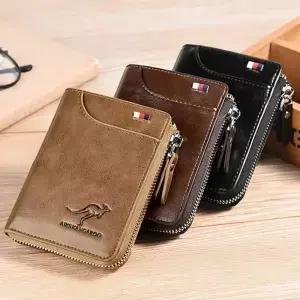 남성용 지갑 가죽 명함 지퍼 RFID 보호 Carteira Masculina Luxury