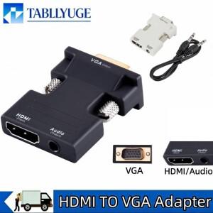 플스호환 모니터 프로젝터 PC 노트북 1080P HD-VGA 어댑터용 3.5mm 오디오 케이블이 있는 HDMI 호환 여성-