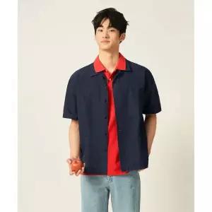 매장정품 빈폴 BEANPOLE MEN 리넨 혼방 솔리드 오픈카라 반소매 셔츠 네이비 (BC5465C28R) BC5465C28R 2822