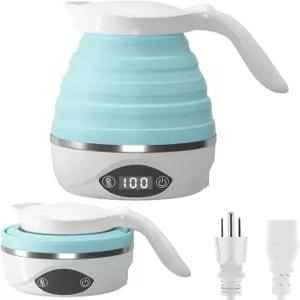 AUCOO 접이식 여행용 주전자 전기 휴대용 110V 및 220V 듀얼 전압 차 커피용 850W 소형 미니 BPA 프리