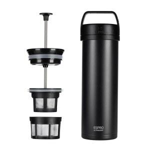 여행용 ESPRO GO P0 초경량 프렌치 프레스 커피 메이커 진공 단열 스테인리스 스틸 16온스 매트 운석 블랙
