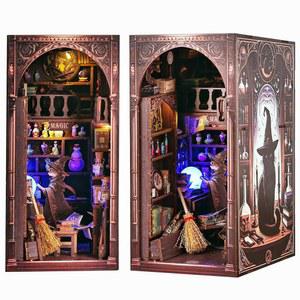 MAGIC WIZARD CAT 3D 청소년을 모델 책장 조립 DIY 나무 선물 미니 장식 하우스 키트 북엔드 인형의 인서트 미니어처 성인 누크 위한 북누크 매직 퍼즐