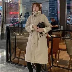 롱패딩 여성 캐주얼 하이넥 허리스트링 안감 양털 롱 패딩 야상