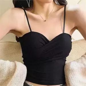 [라일리여성의류] Rly 슬림핏 여성 크롭 탑 크로스랩 여성 민소매 골지
