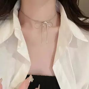 실버 스네이크 체인 목걸이 티타늄 뱀줄 목걸이 실버리본 리본매듭 티타늄 뱀줄