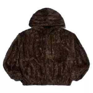 FAUX FUR ZIPUP HOODIE BROWN