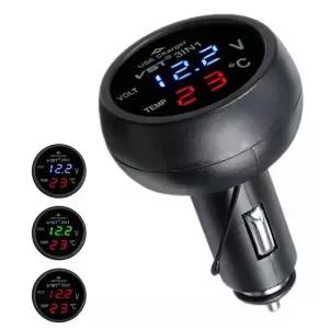 3 in 1 12V/24V LED 디지털 전류계 전압계 USB 자동차 라이터 온도 및 배터리 전압 표시기