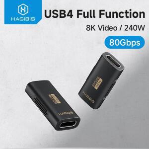Hagibis USB C 암 어댑터 Thunderbolt 5/4 노트북 용 80Gbps 240W 듀얼 연장 케이블 변환기