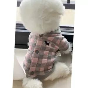 강아지 체크 퀄팅 똑딱이 점퍼 그레이 1P 겨울 산책