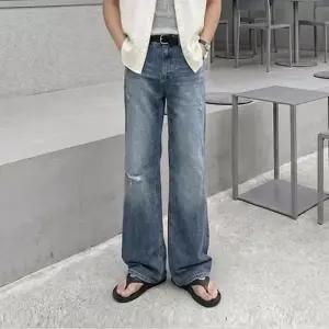 [허밍플라이] 남자 중청 세미 부츠컷 찢청 데님 팬츠