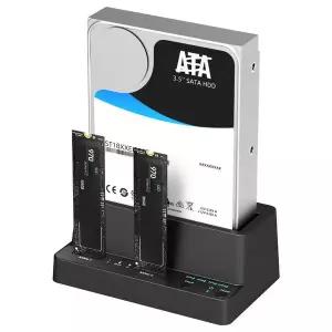 [골드스마일]IUN USB C타입 GEN2 3베이 M.2 NVMe SSD HDD 트리플 도킹스테이션 클론 복제