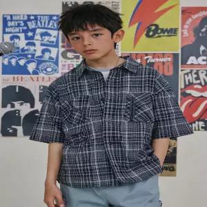 AAB3BL01NV 네이비 체크 반팔 셔츠