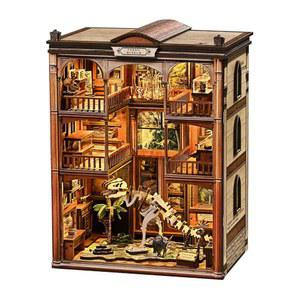 쿠벨릭스 북 누크 키트 - 성인과 청소년을 위한 DIY 미니어처 인형 집 키트, 공예 애호가 3D 나무 퍼즐 책장 장식, LED 조명, 가족과 친구를 위한 선물 (공룡 화석 박물관)