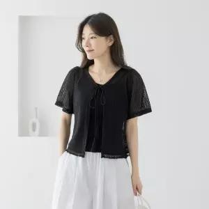 엄마옷 마담4060 펀칭태슬 반소매 가디건 -QCA2606003-