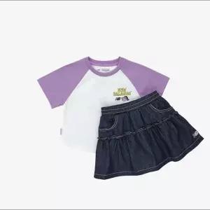 뉴발란스키즈(NB Kids) Ready Set Rugby 라글란 반팔티 + 데님 캉캉 스커트 셋업 NK9YG2414G(88)Lavender