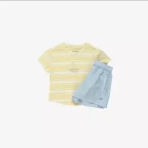 뉴발란스키즈(NB Kids) Cherry Blossom골지 스트라이프 티셔츠 샤이니 우븐 반바지 셋업 NK9YG2771GYellow